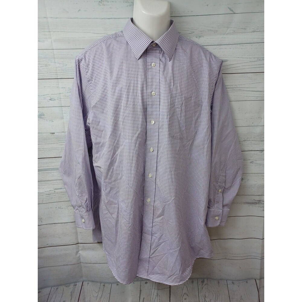 Jos A Bank Shirt Mens XL Executive Collection Tailored Fit Purple Gingham Casual